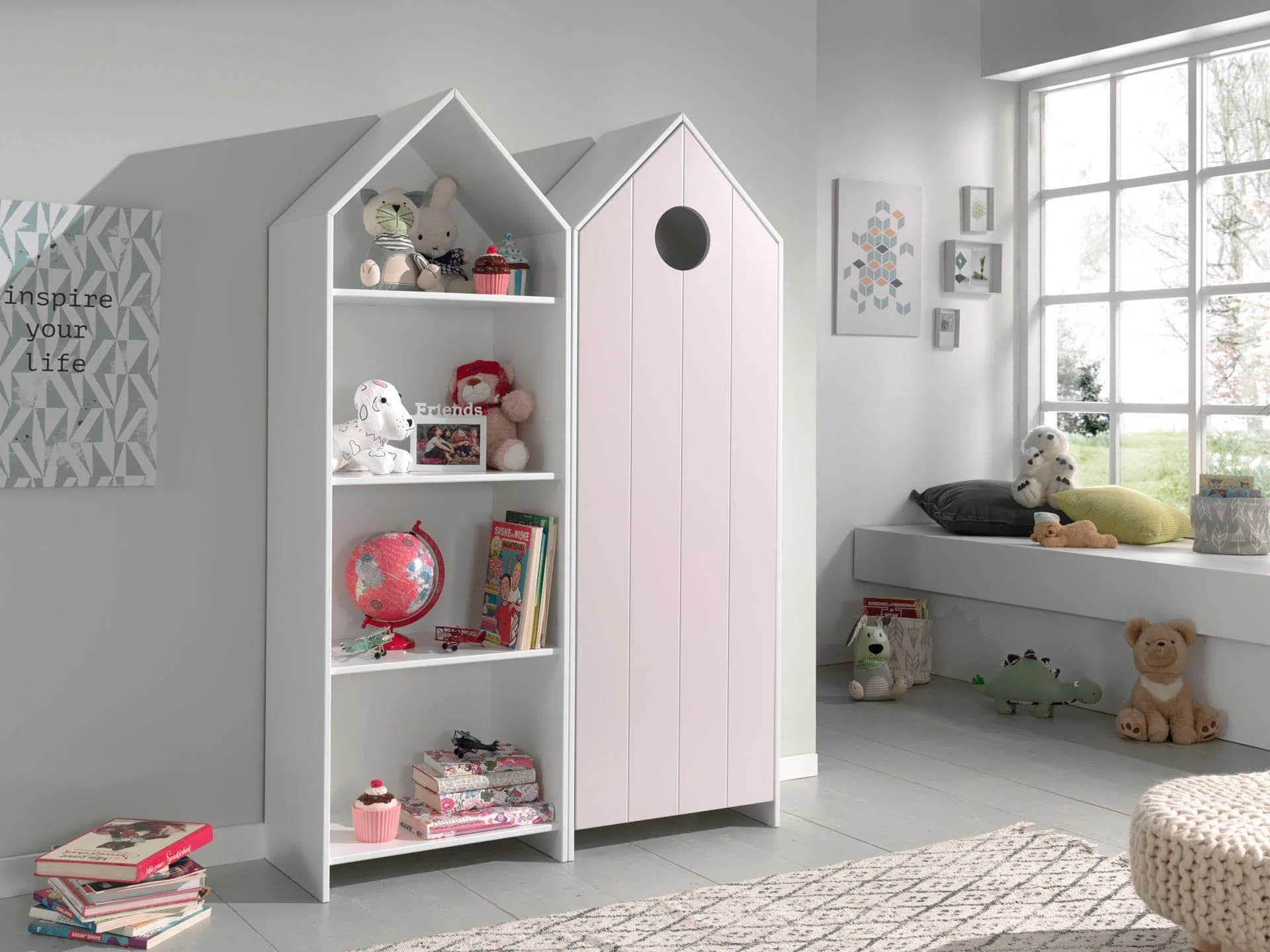 VIPACK Jugendzimmer-Set Casami 2-tlg. Weiß/Pink Schrank & Regal