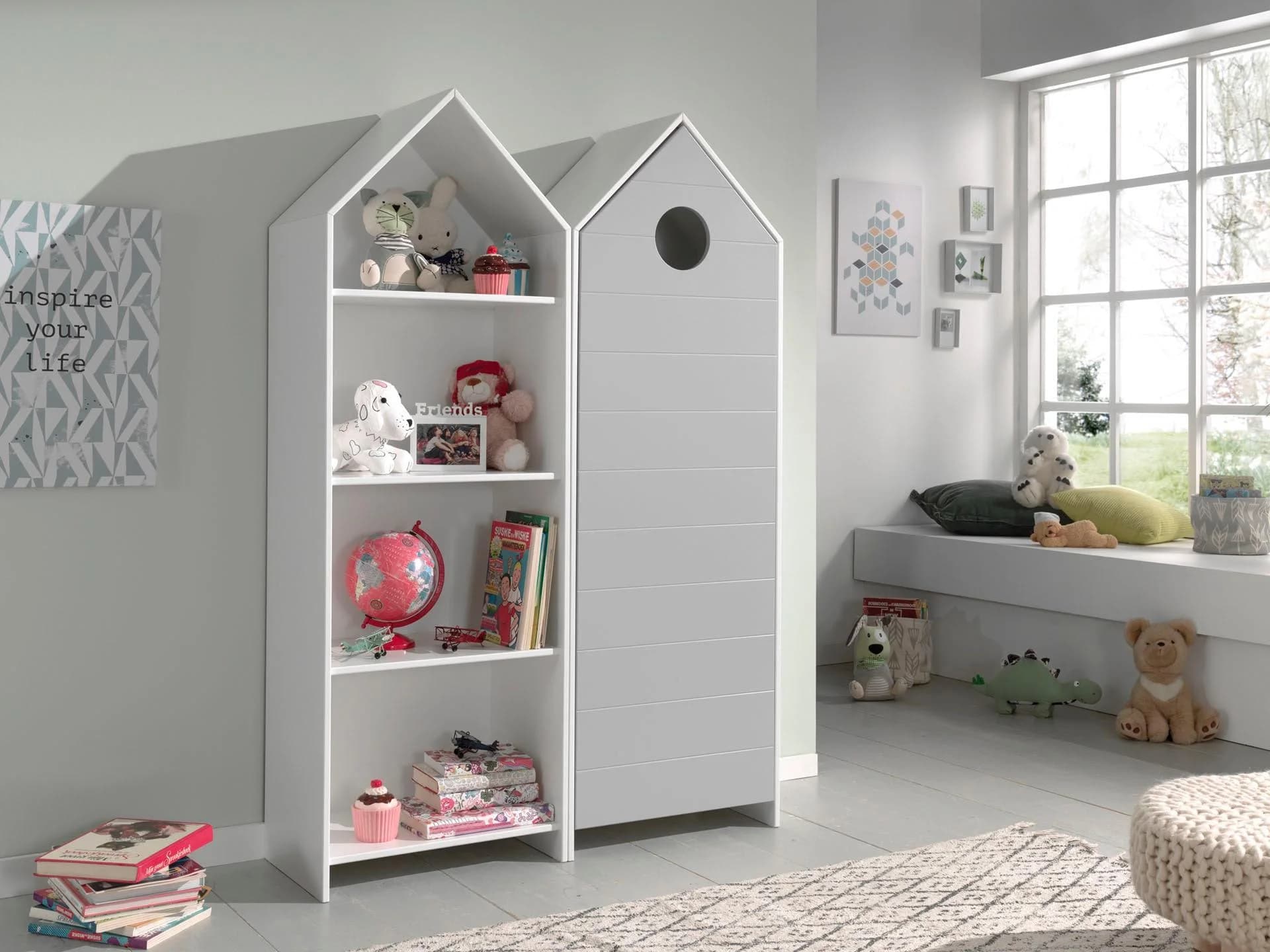 VIPACK Jugendzimmer-Set Casami Grau/Weiß mit Schrank und Regal