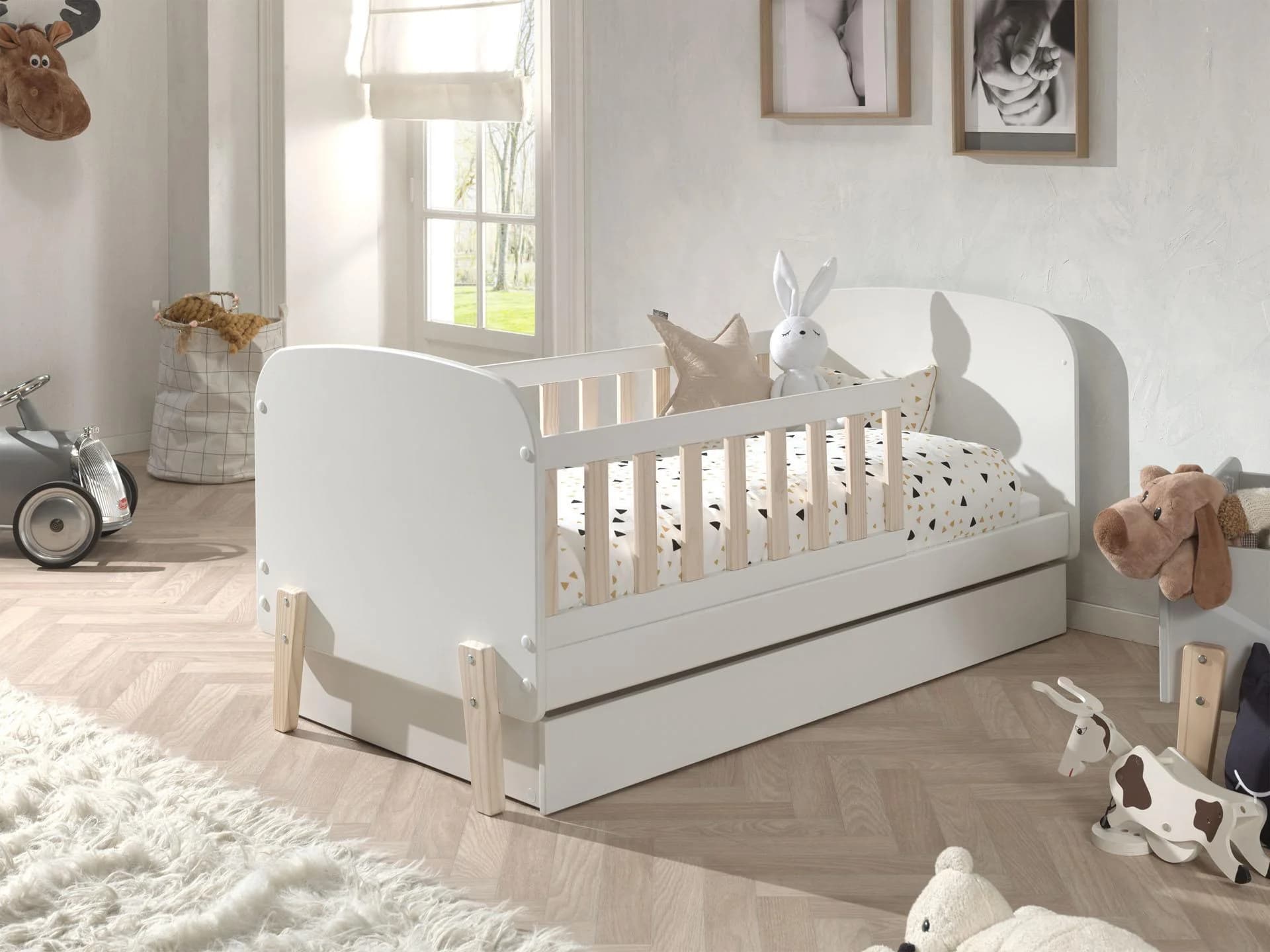 VIPACK Kinderbett Kiddy mit Schublade Weiß Kiefer