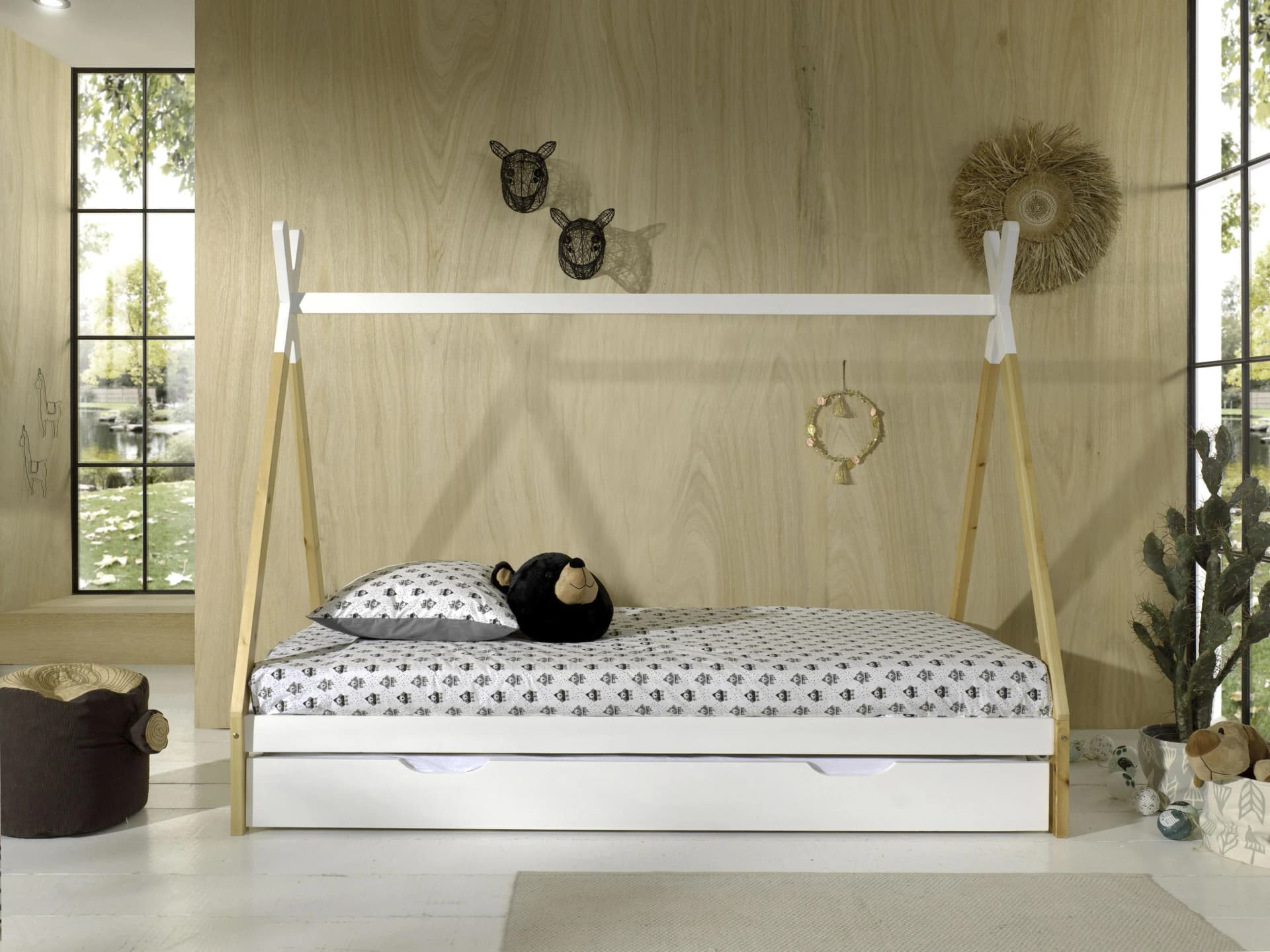 VIPACK Tipi Kinderbett Kiefer massiv Natur/Weiß mit Schublade