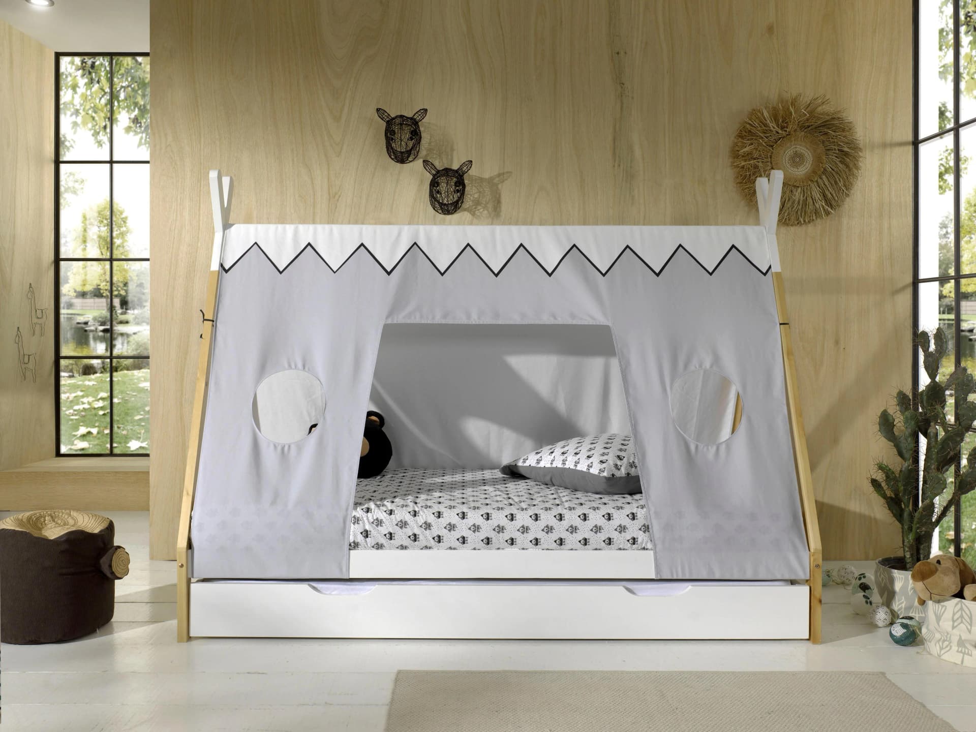 Vipack Tipi Zeltbett Kiefer massiv mit Schublade und Zeltdach