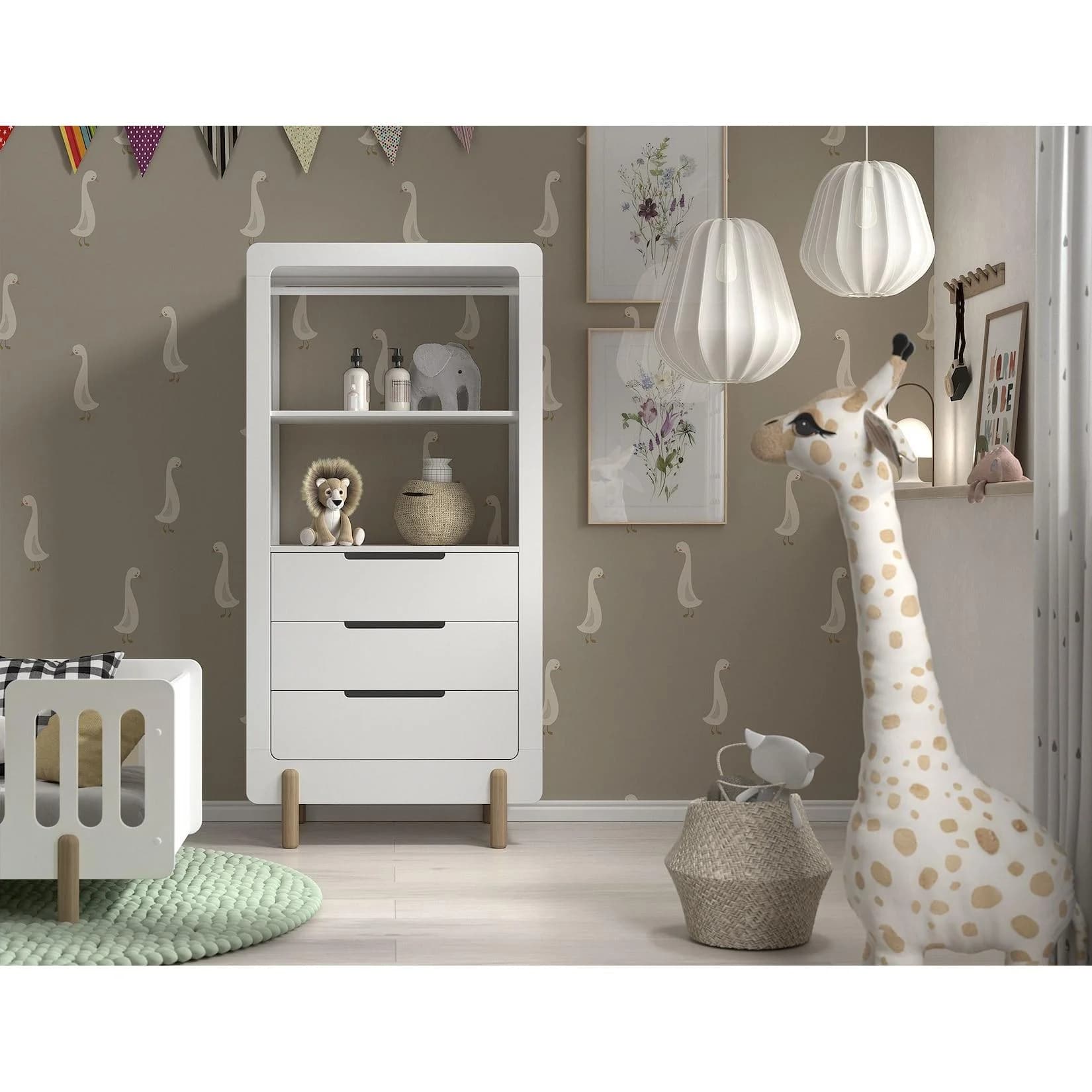 VIPACK Stauraumregal Smile Weiß mit 3 Schubladen und Kleiderstange