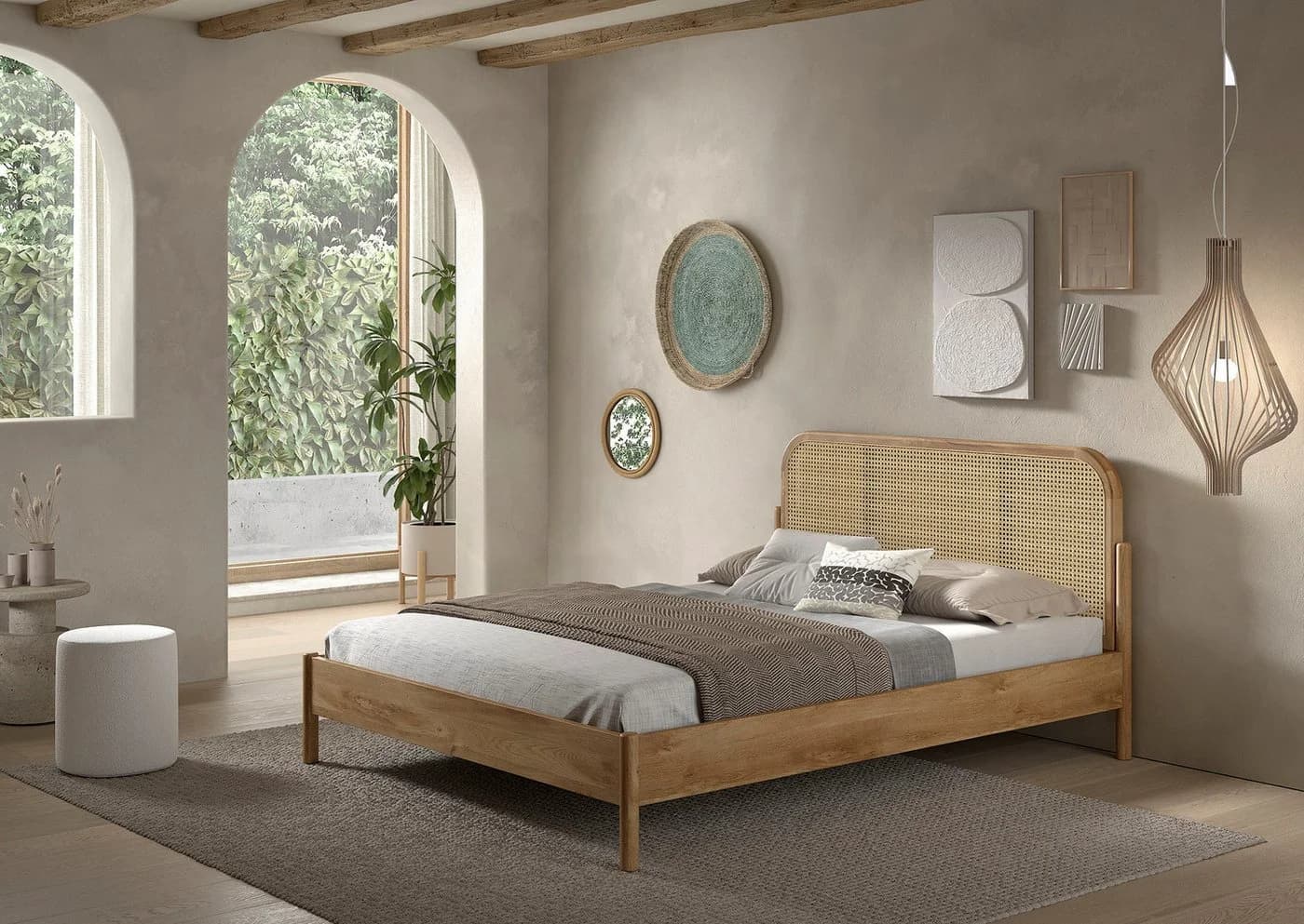 Home Affaire Bettgestell Olive Eiche Natur Rattan Kopfteil