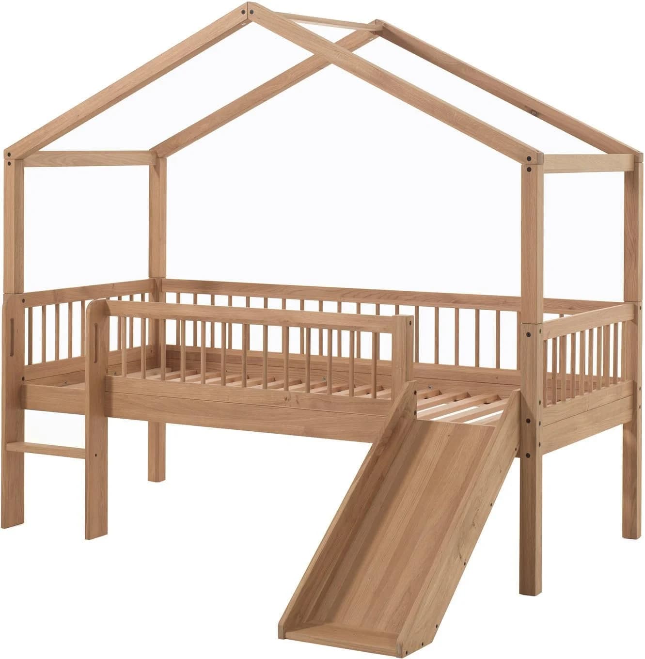 Hausbett aus Massivholz in Natur und Weiß