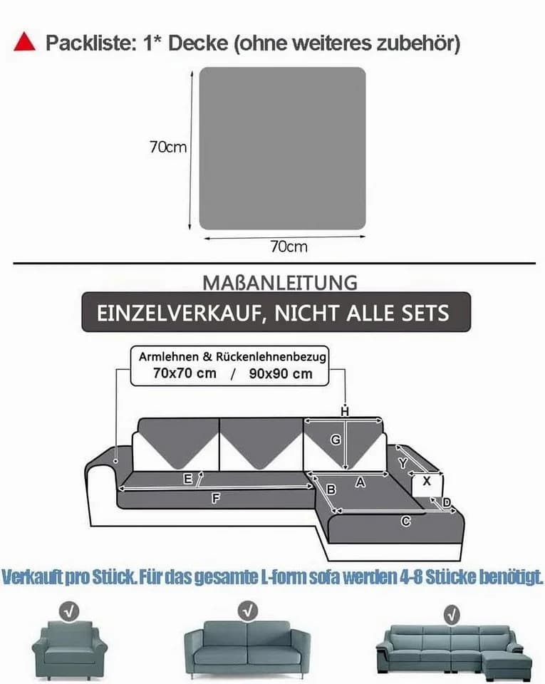 Coonoor Sofaschoner Sofahussen Anti-Rutsch Grau Chenille