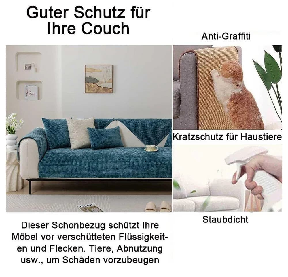 Coonoor Sofahusse Chenille Sofaüberwurf rutschfest grau