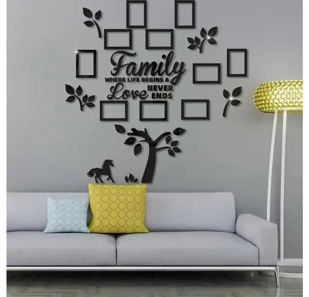 Coonoor 3D-Wandtattoo Familienstammbaum Schwarz Acryl Spiegel