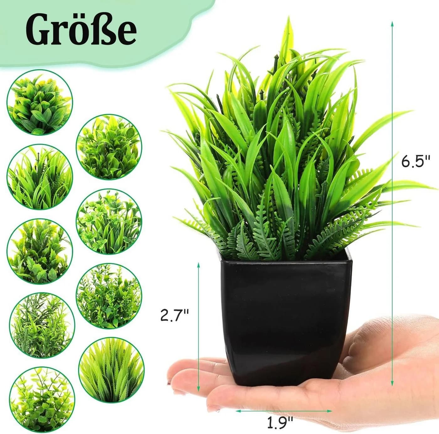 Minicloss 6-teiliges Set Mini-Kunstpflanzen mit Topf Grün/Weiß