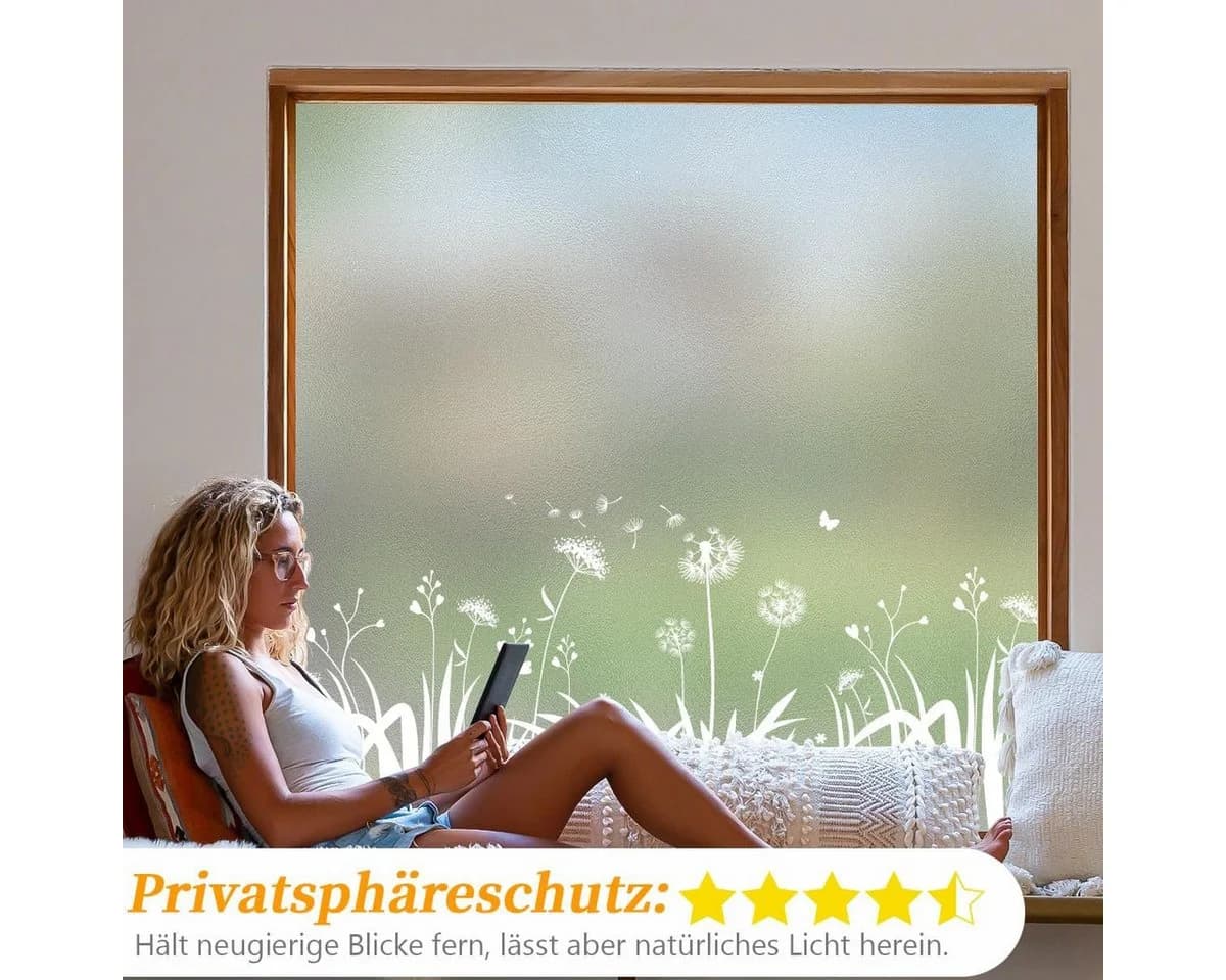 Coonoor Fensterfolie Löwenzahn Blickdicht Sichtschutz Anti-UV