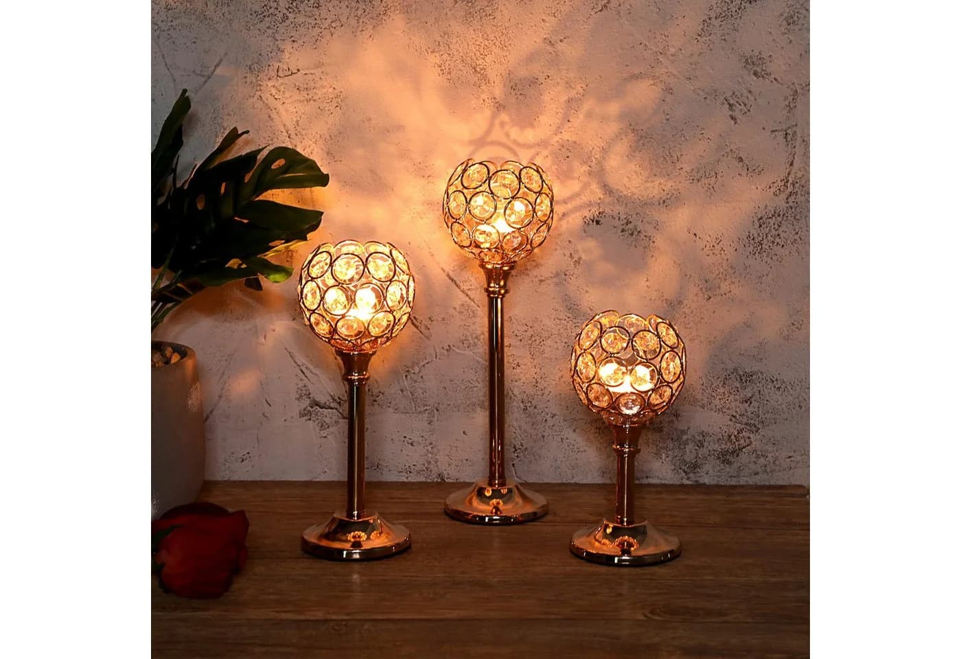 Coonoor Kerzenständer 3er-Set Gold Kristall Vintage