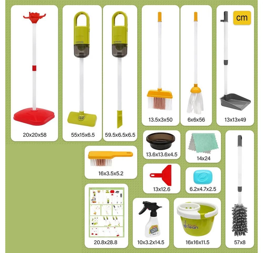 CLTYQ Kinder-Haushaltsset 14-tlg. mit funktionierendem Staubsauger