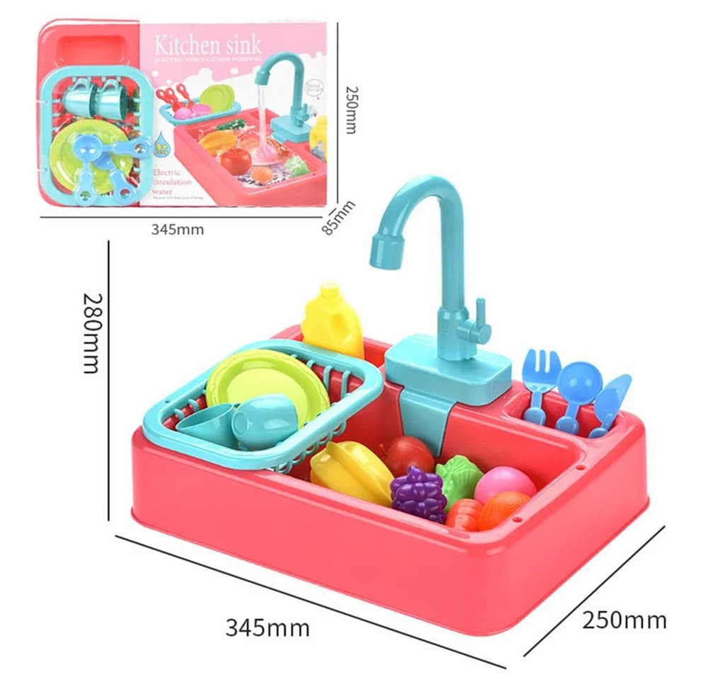 CLTYQ Spielküche Küchenspüle Set mit Wasserfunktion Orange