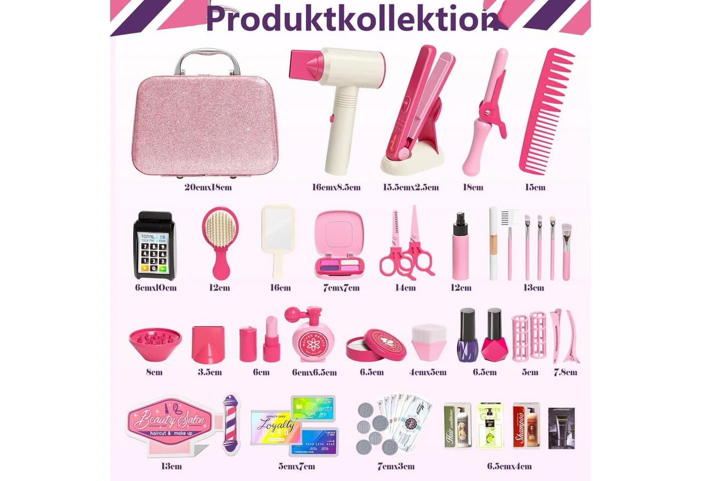 CLTYQ Spielzeug-Frisierkoffer Friseur Set Kinder Schminkkoffer Mädchen Rosa