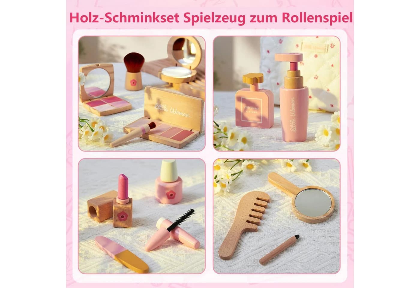 CLTYQ Spielzeug-Frisierkoffer Holz Kinderschminke Set 15-tlg. Make-up-Set