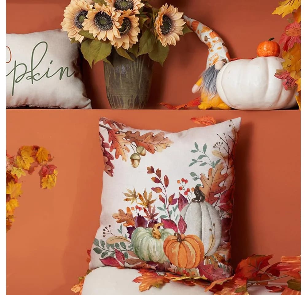 CLTYQ Kissenbezug Herbst Motiv Grün Leinen 45x45cm