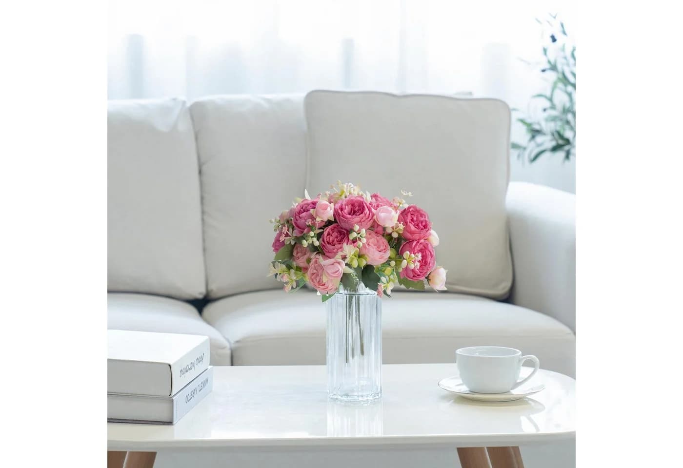 Coonoor Kunstblumenstrauß 4er Set Pfingstrosen Rosa