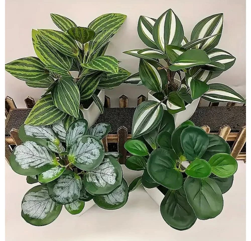 Coonoor Kunstpflanze 4er Pack Kleine Topfpflanze Grün