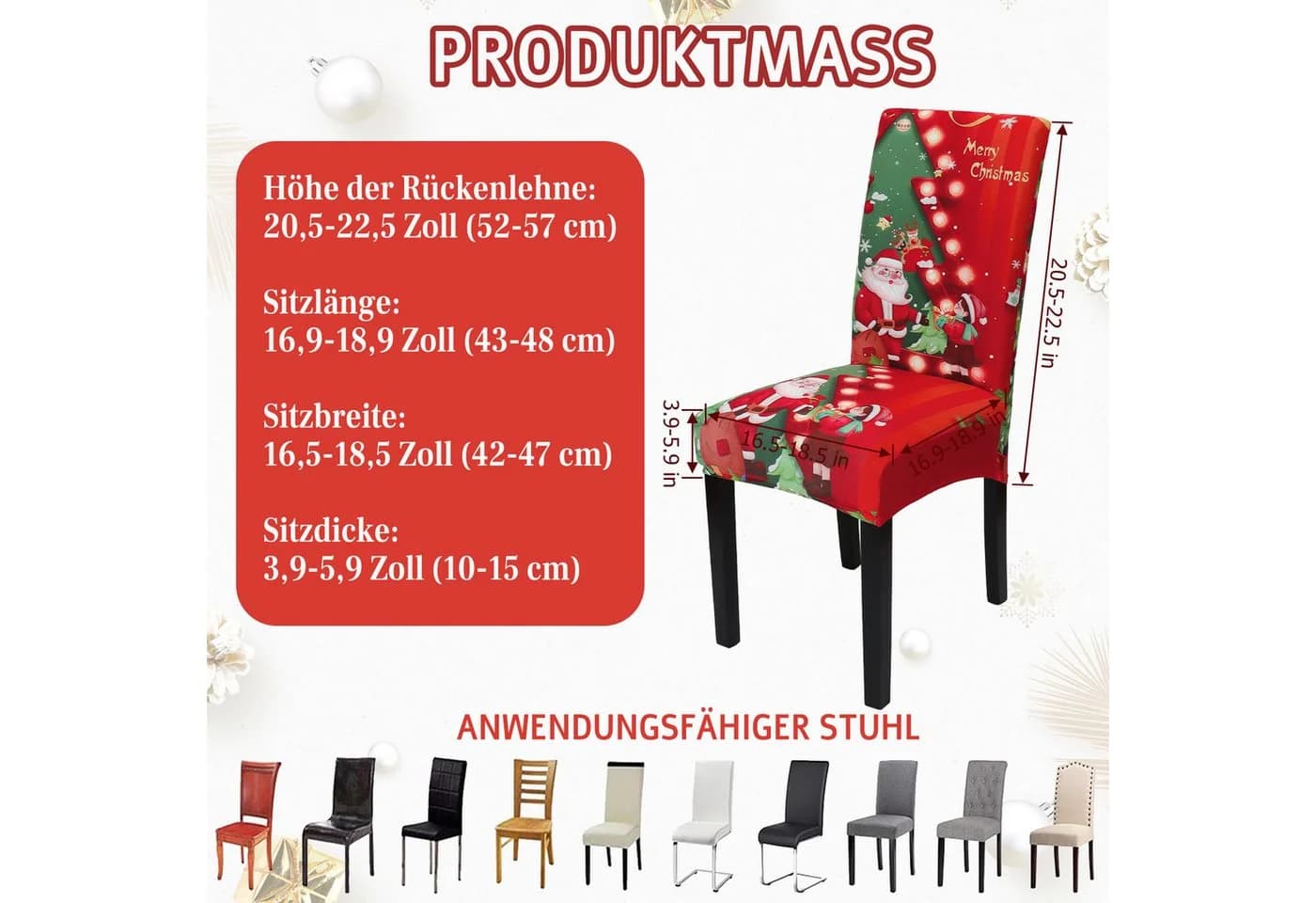 Bomiclss Elastische Stuhlhusse Weihnachtsdesign Polyester