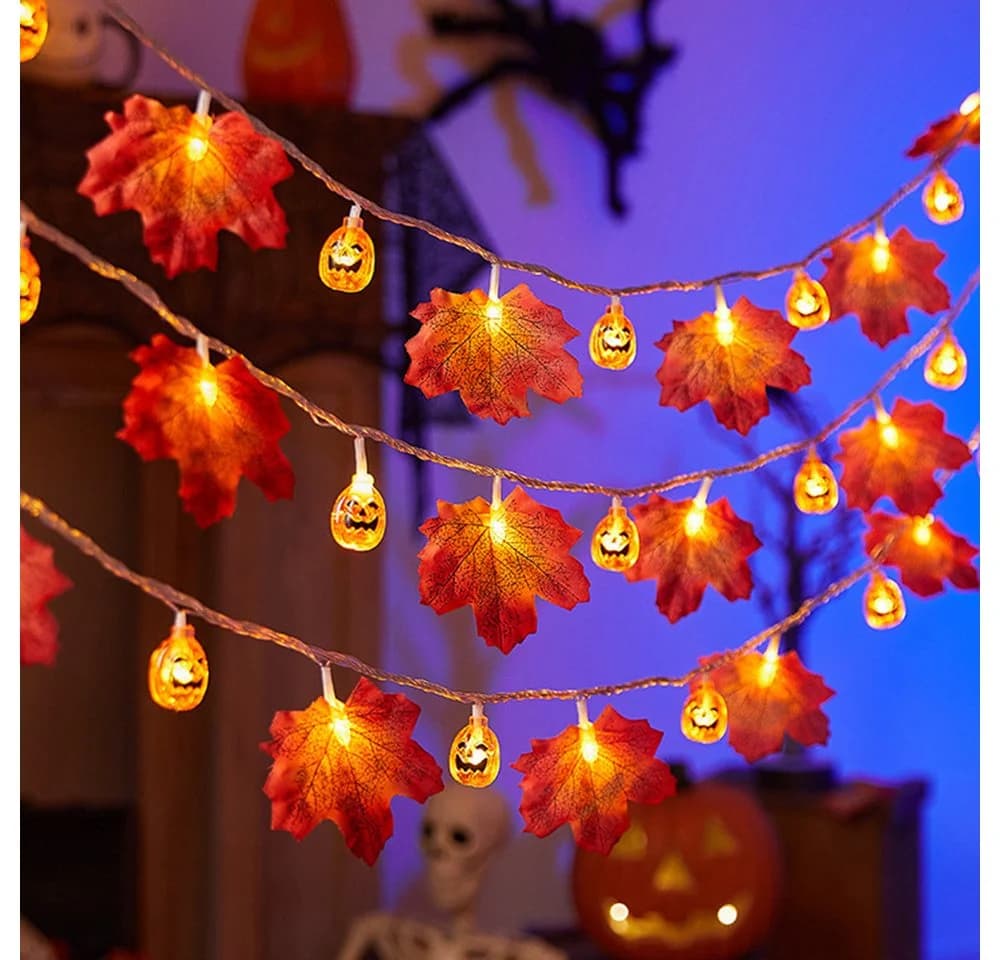 Coonoor LED-Lichterkette 3M 20LED Halloween Deko Herbst Ahornblatt Girlande