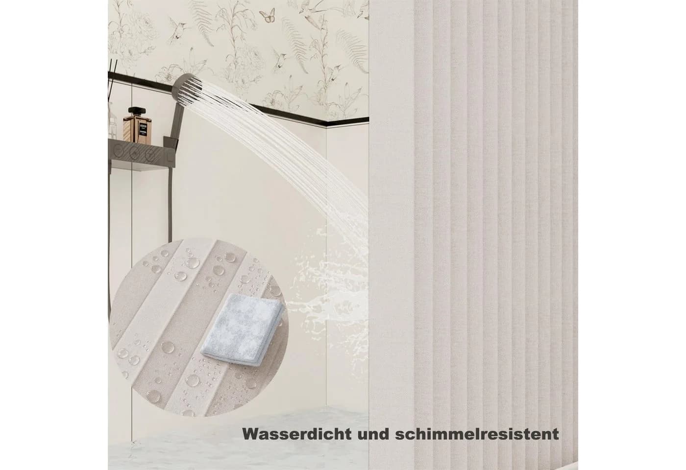 Coonoor Duschvorhang Beige Leinenoptik Wasserdicht mit Magnetverschlüssen