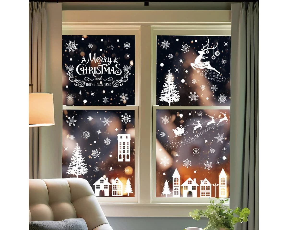 Coonoor Weihnachts-Fensterbilder 4-tlg. Selbstklebend & Wiederverwendbar