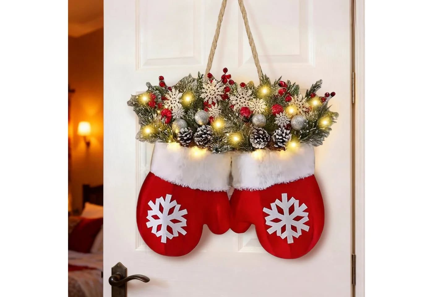 Coonoor Beleuchteter Kunstkranz Rot LED Weihnachtsdeko