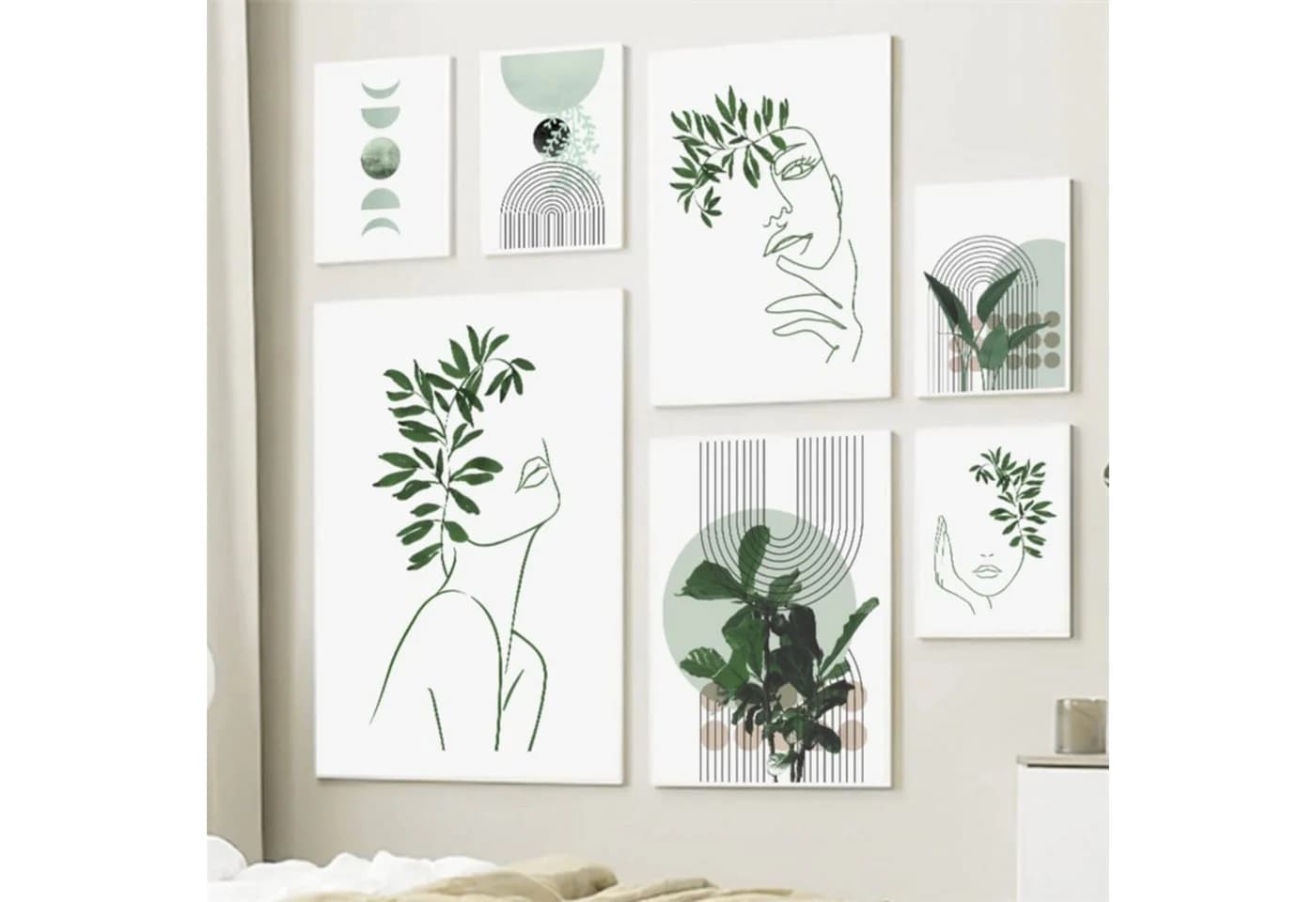 Coonoor Boho Wandbild Set 3-teilig Grünpflanzen Modern