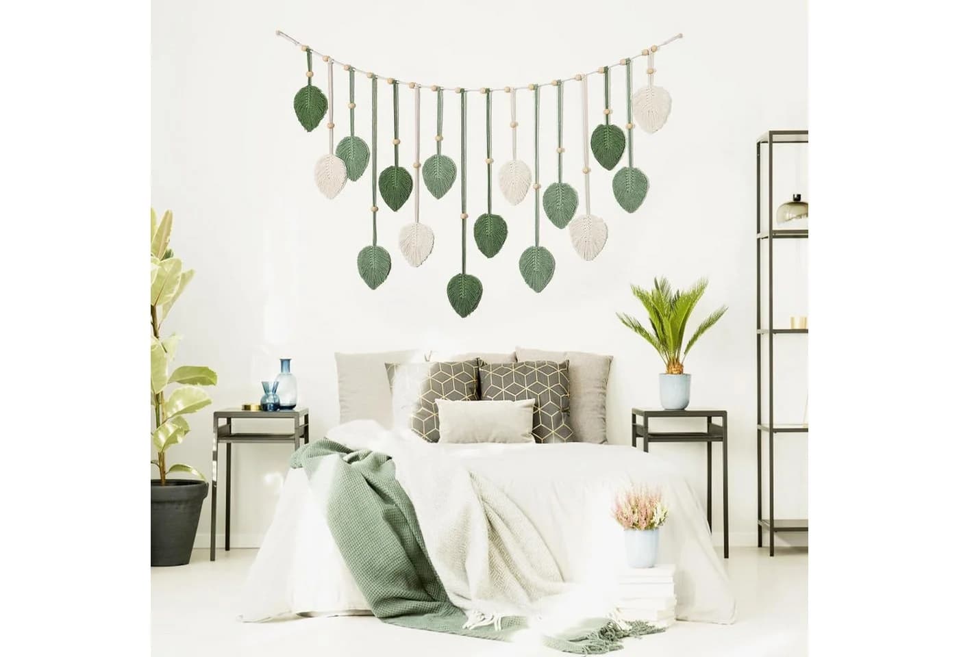 Minicloss Wanddekoobjekt Makramee Wandbehang Wandteppich Groß Boho Deko Makramee Blätter