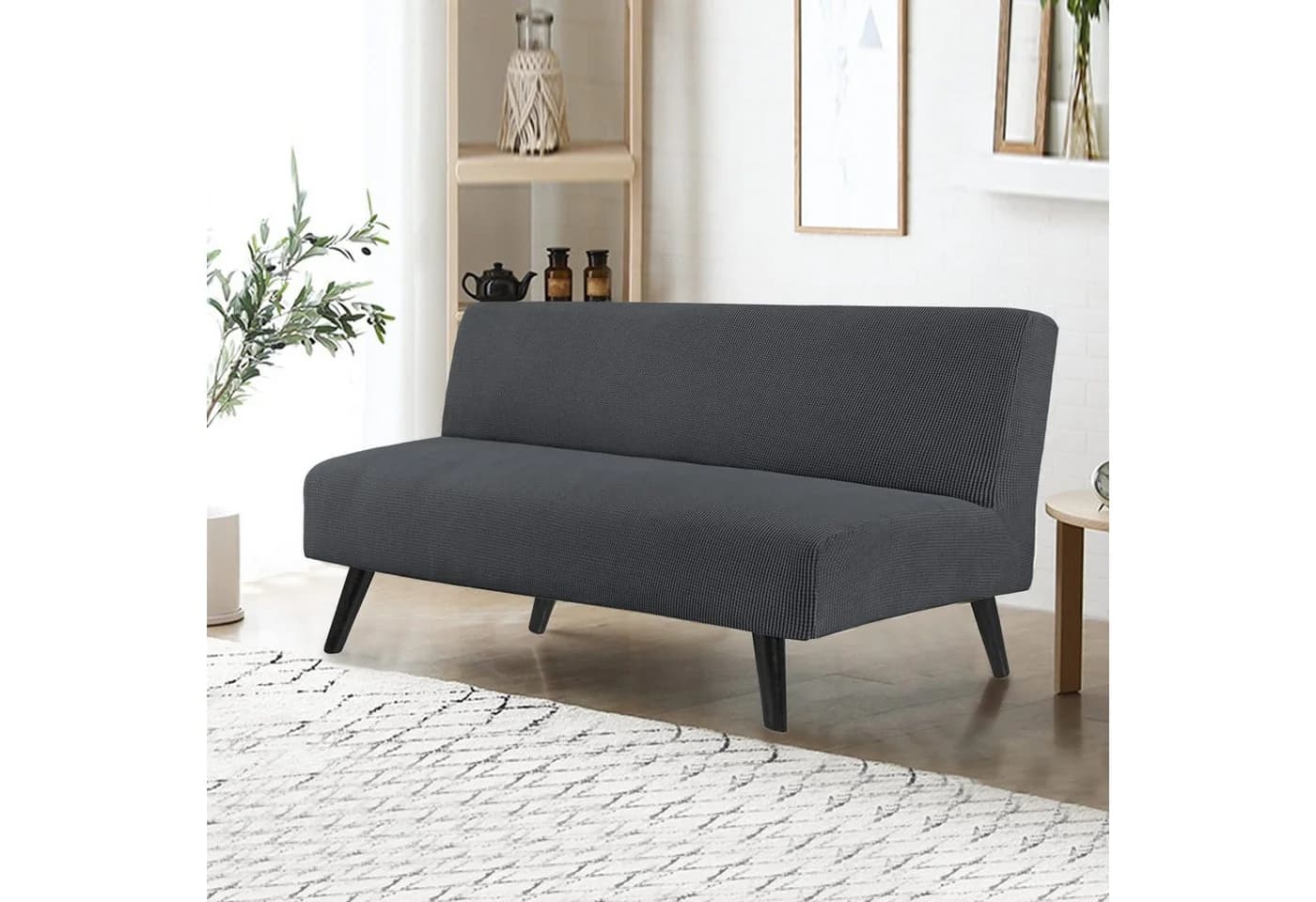 Minicloss Sofahusse Futonbezug Grau Stretch ohne Armlehnen