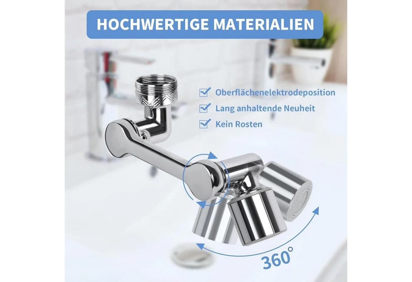 Agger Waschtischarmatur Aufsatz 1440° Schwenkbar Silber Chrom