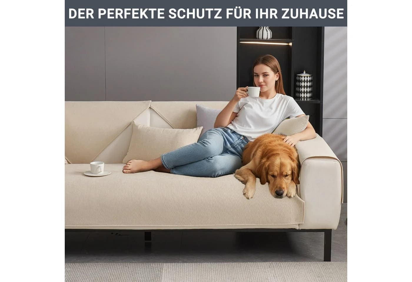 Zaewry Sofaschoner Sofa Überzug Weiche Chenille Beige Anti Rutsch Vintage Couch