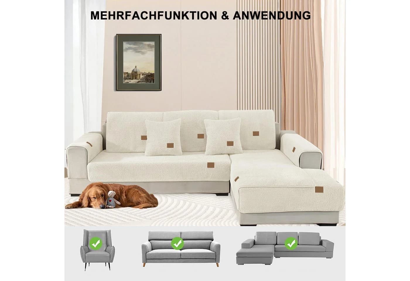 Agger Sofabezug Samt Beige Rutschfest für Hunde