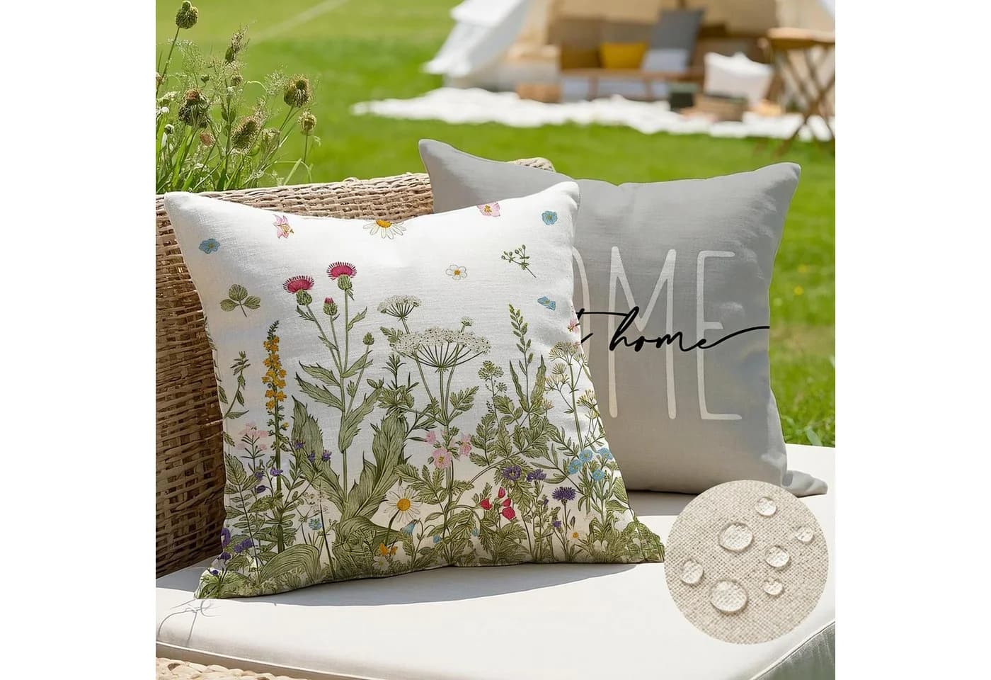 Agger Outdoor-Kissenbezug 45x45 cm Blumenmuster Leinen-Polyester