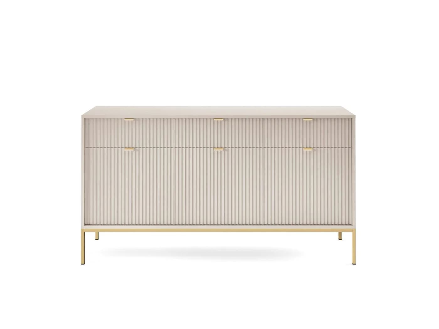 Goldstoff Kommode Milano 154 cm mit geriffelter Front und Metallrahmen