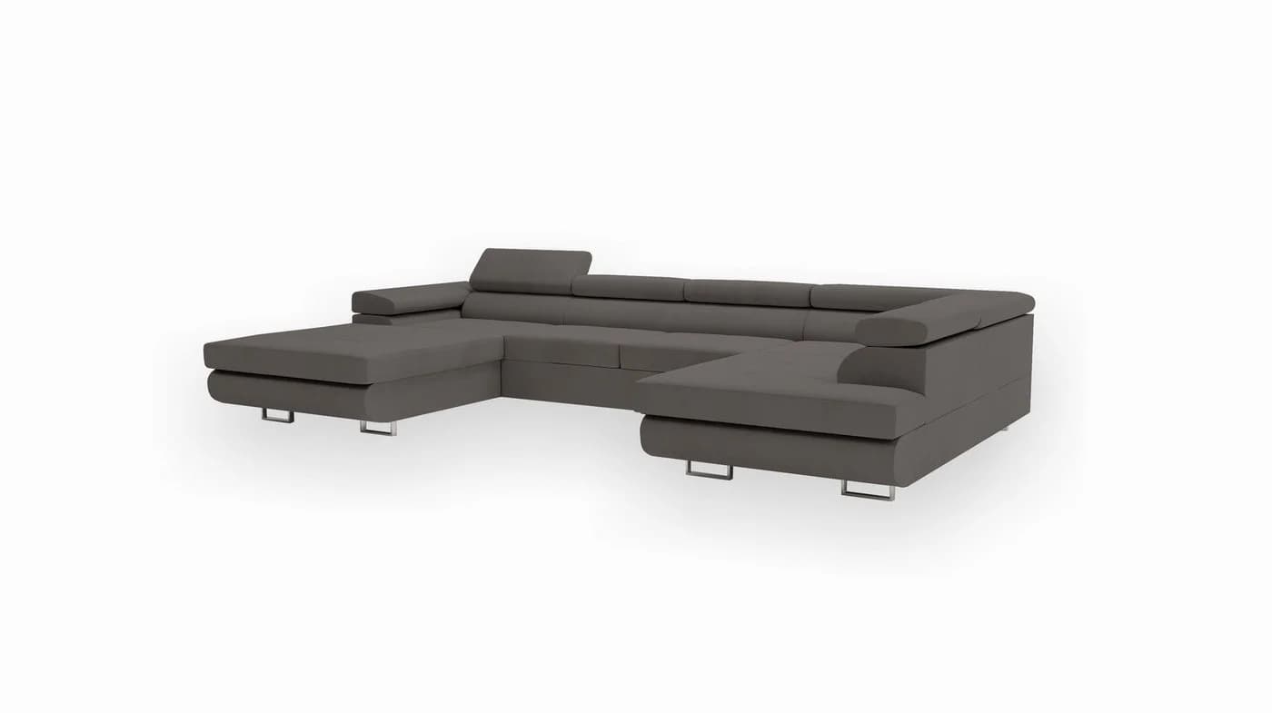 Goldstoff VENUS Ecksofa U-Form Grau mit Schlaffunktion und Bettkästen