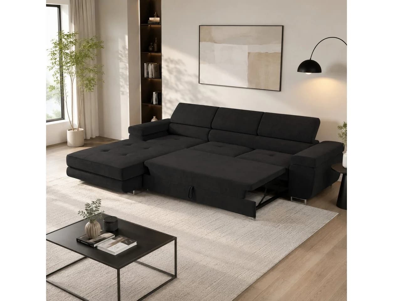 Goldstoff Ecksofa VENUS TWIN mit Schlaffunktion & Bettkasten