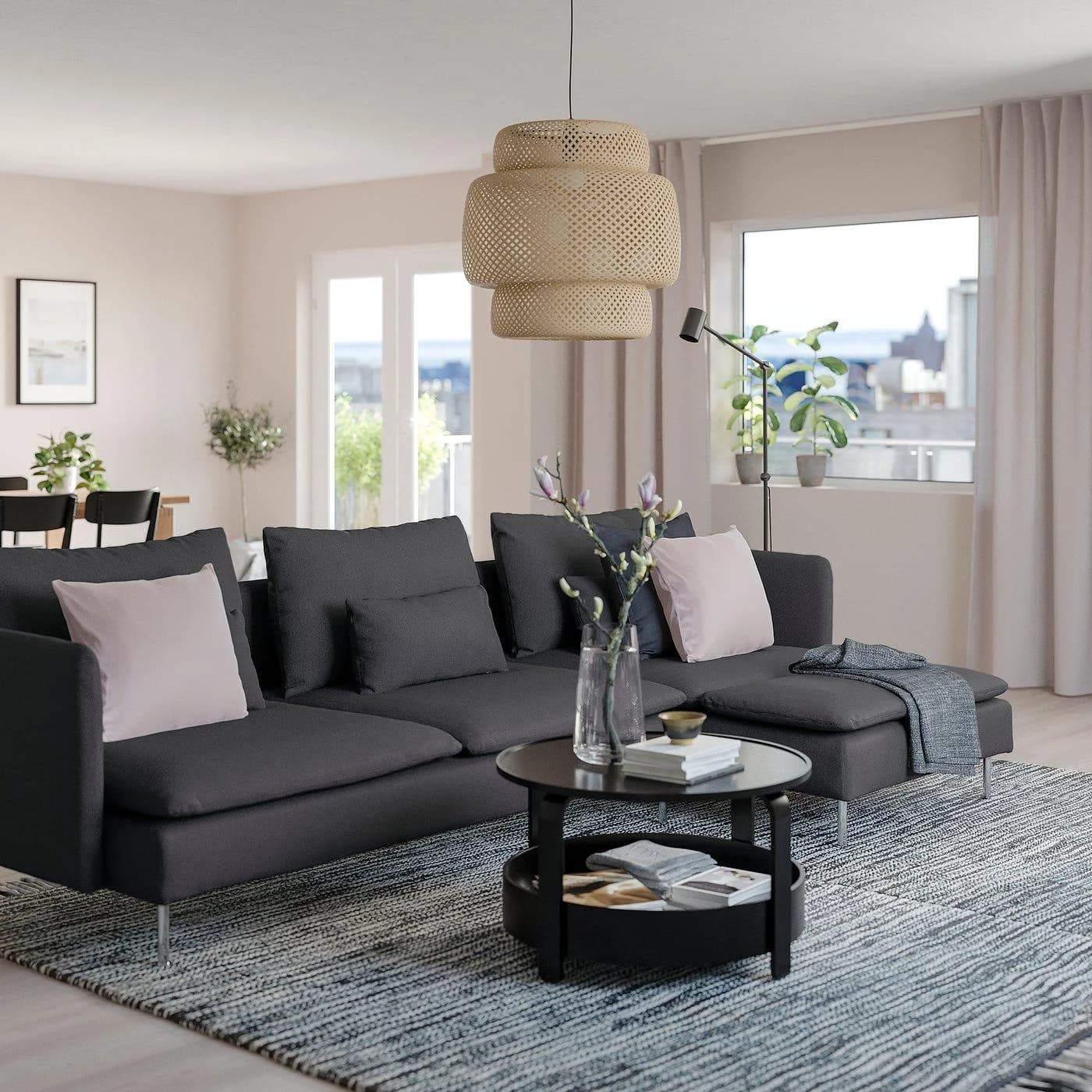 IKEA SÖDERHAMN 4er-Sofa mit Récamiere Dunkelgrau