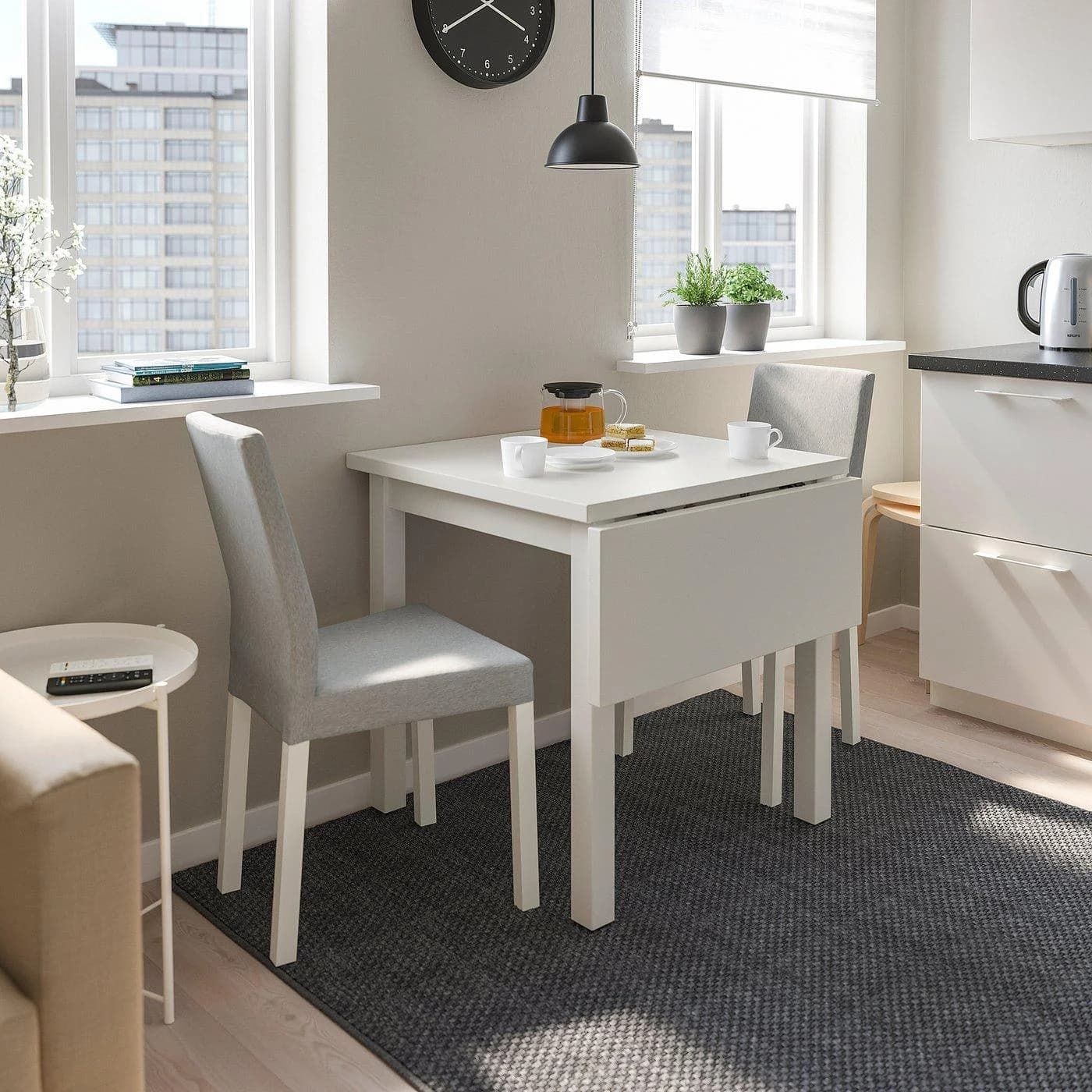 IKEA NORDVIKEN / KÄTTIL Esstisch mit 2 Stühlen Weiß/Hellgrau Klappbar