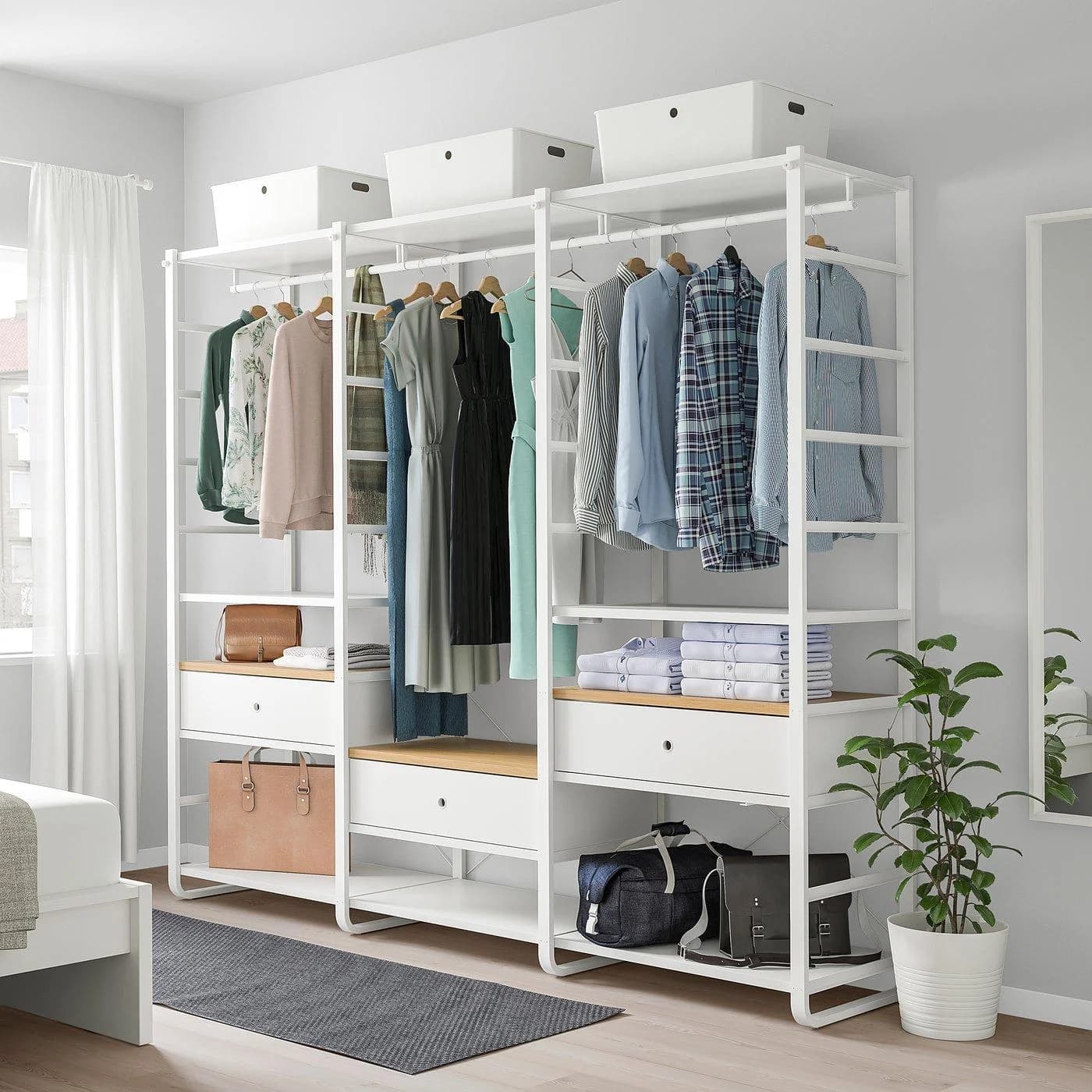 IKEA ELVARLI Schrankkombination Weiß/Bambus Aufbewahrungssystem