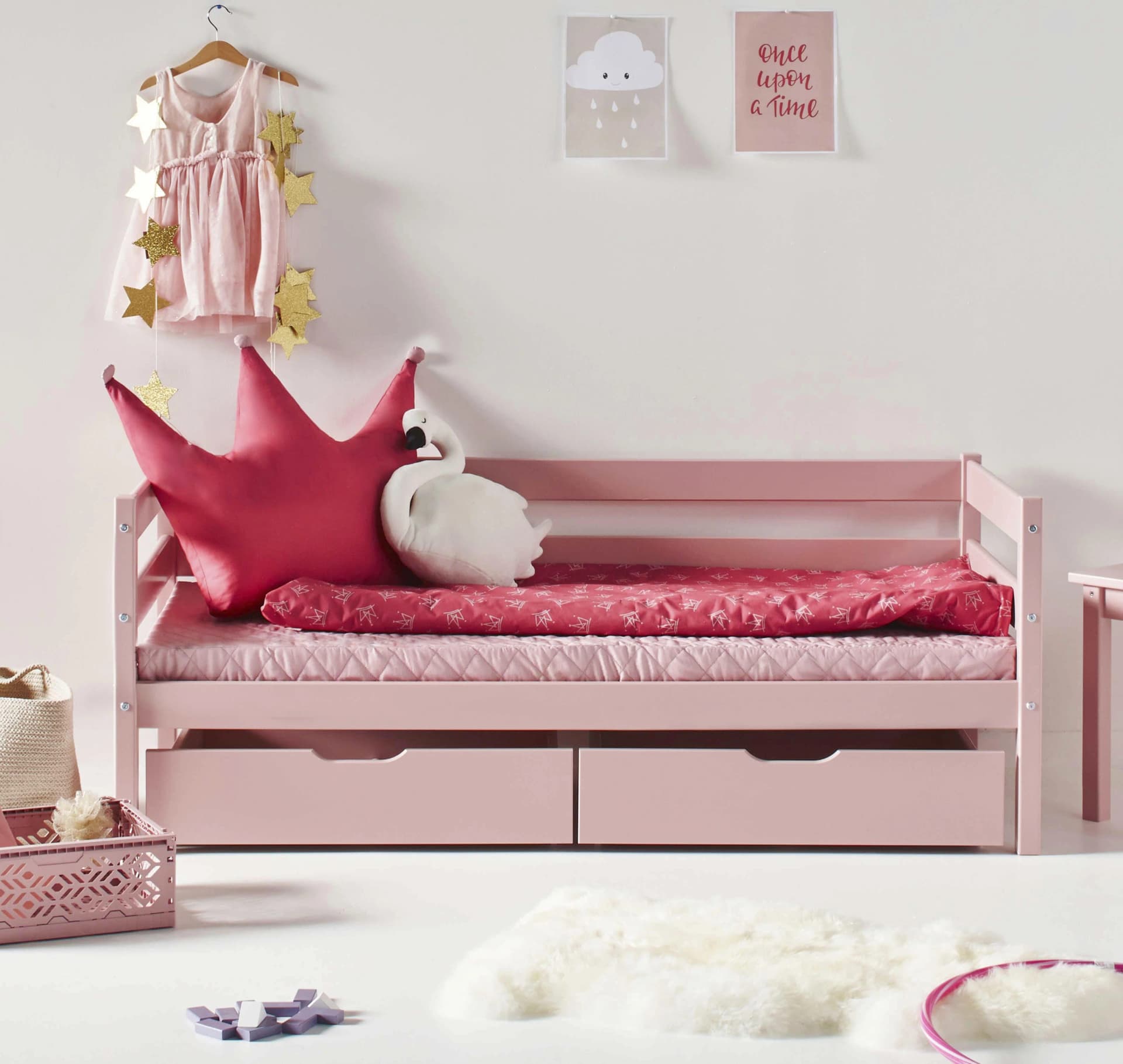 Hoppekids ECO Comfort Kinderbett Kiefer Massivholz Rosa