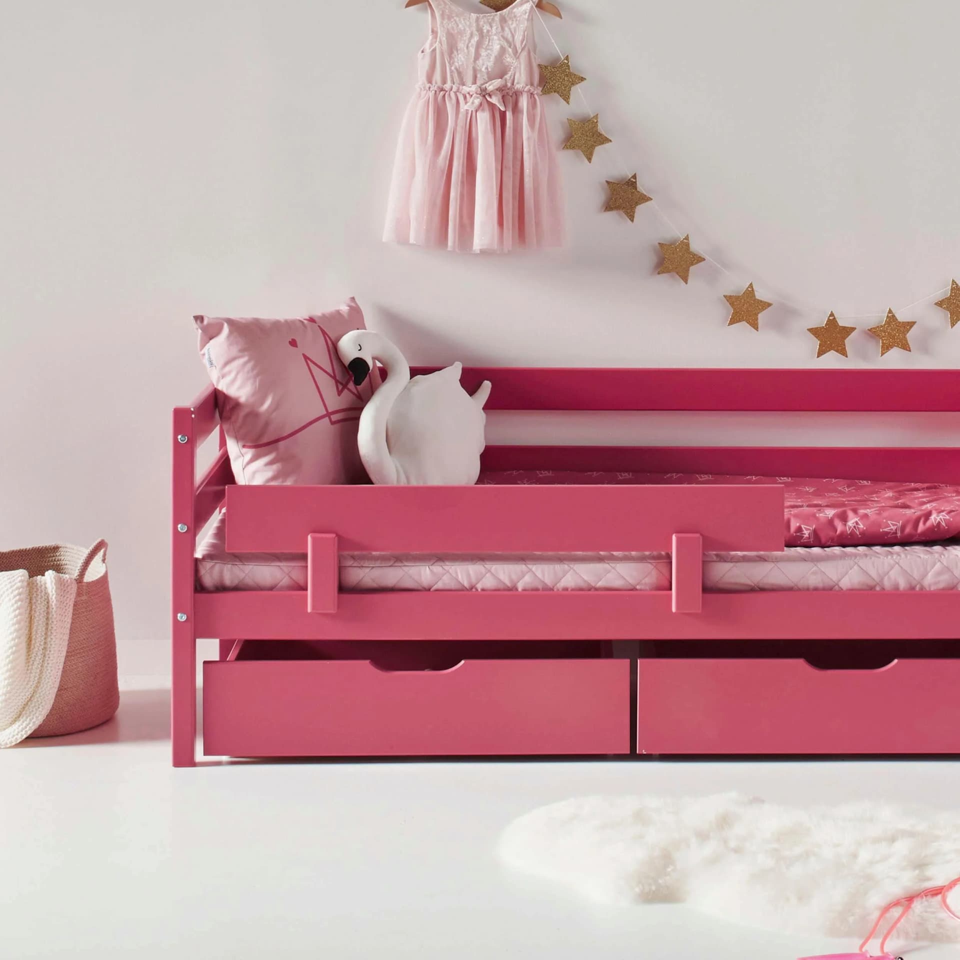 Hoppekids ECO Comfort Kinderbett Rosa Massivholz mit Matratze