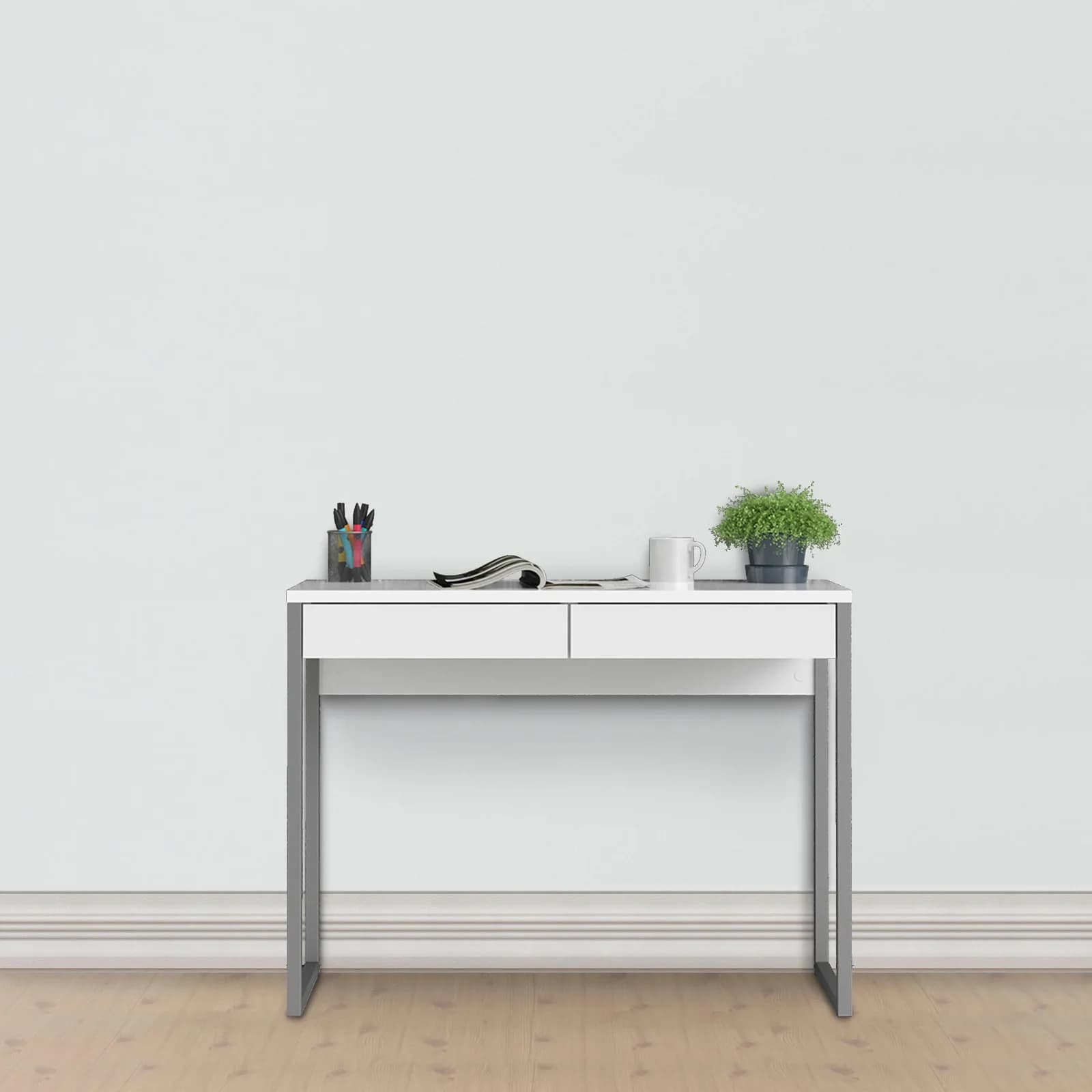 INOSIGN Function Plus Schreibtisch Grau Weiß mit 2 Schubladen