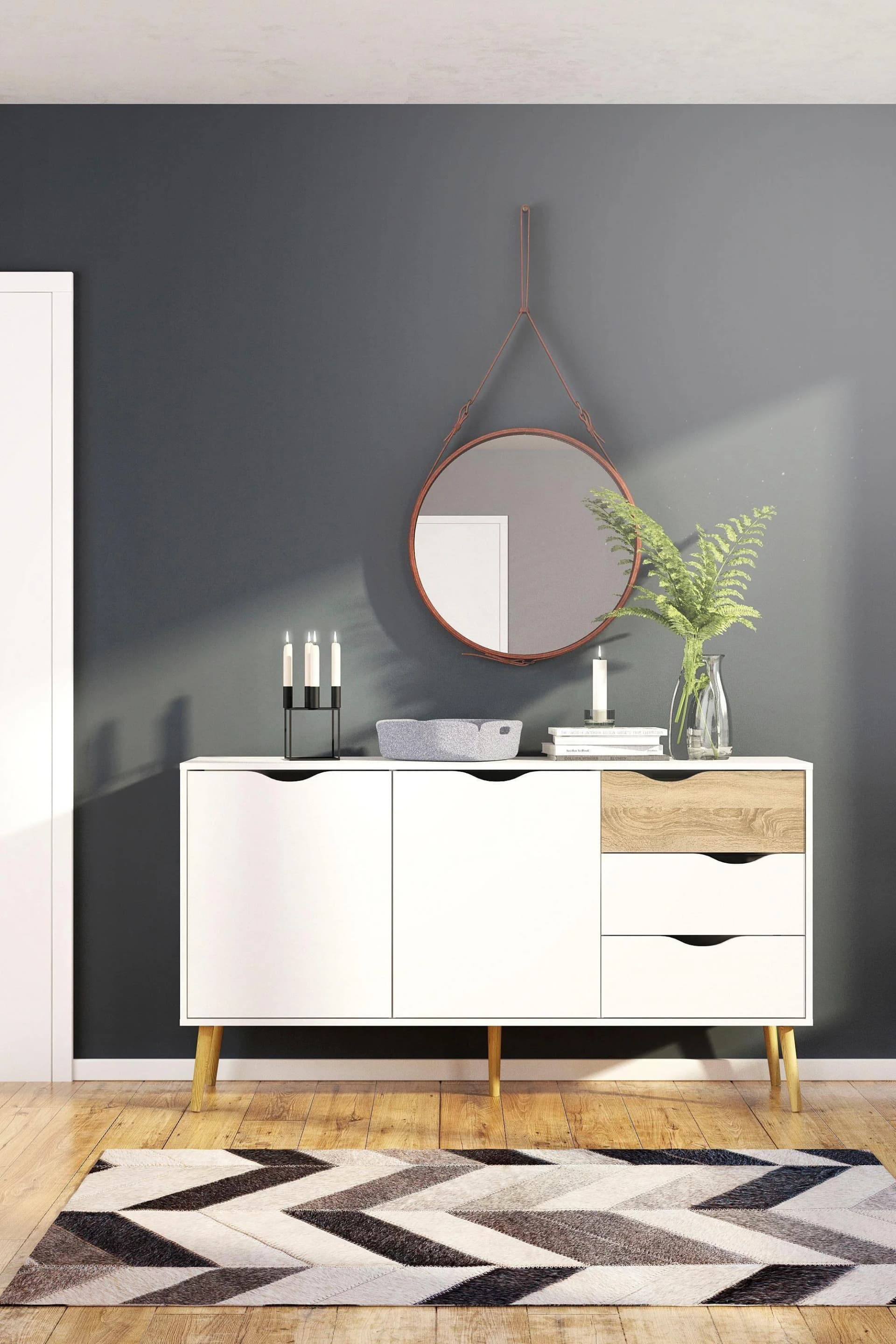 Sideboard ANDAS Oslo Weiß/Eiche Struktur mit Schubladen und Türen
