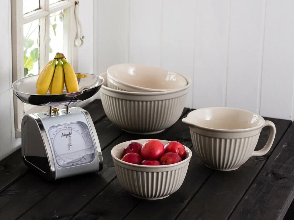 Ib Laursen Rührschüssel Mynte Beige Keramik mit Ausgießer