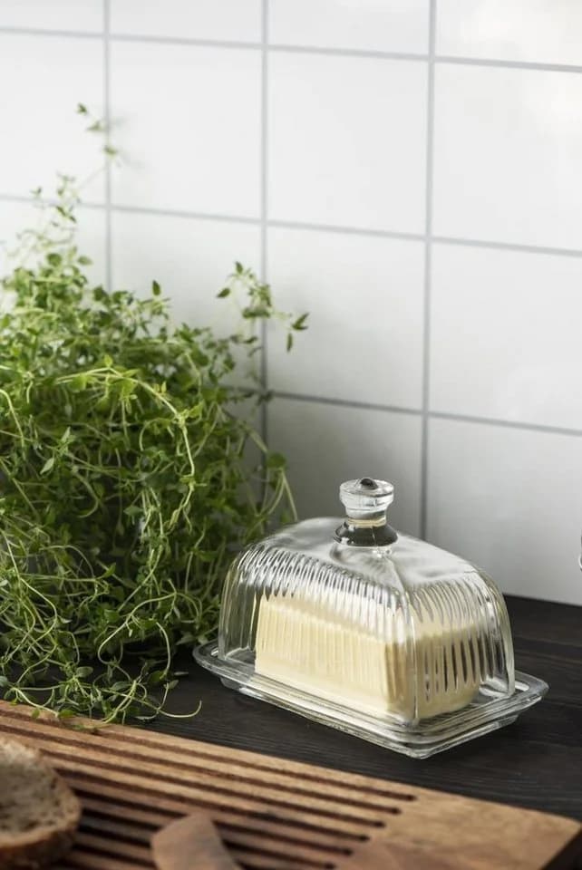 Ib Laursen Butterdose Glasglocke mit Rillen Transparent