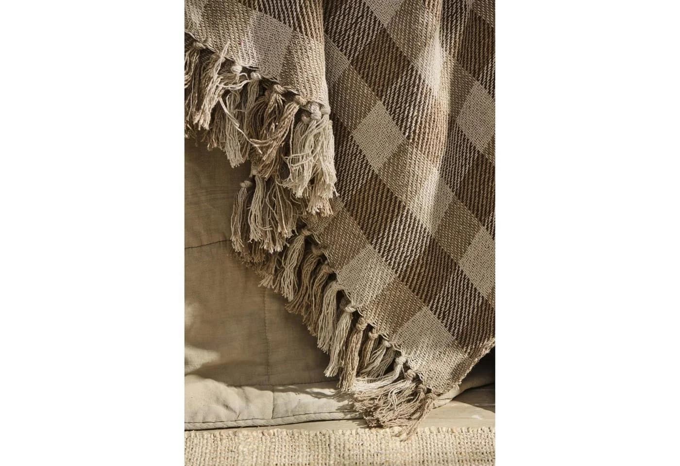 Wohndecke Ib Laursen Plaid Decke Karomuster Natur Braun 130x160cm