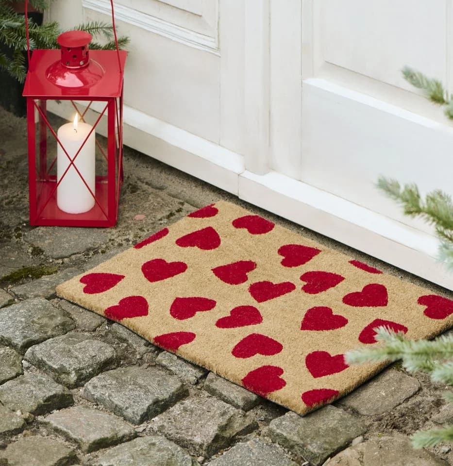 Ib Laursen Fußmatte Rote Herzen Kokos PVC