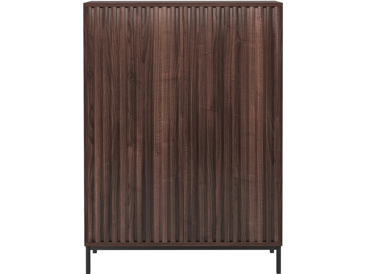 loft24 Hochschrank Cecilie Highboard mit geriffelten Fronten Metallgestell Braun
