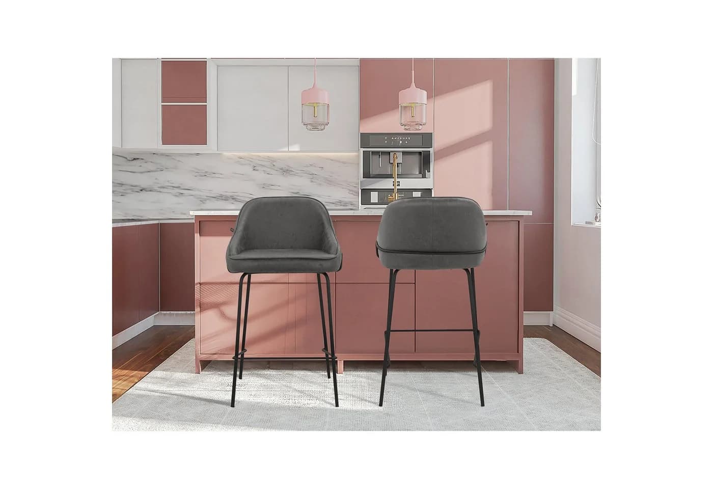 loft24 Barhocker Amanda Grau Mikrofaser Metallgestell (2er Set)