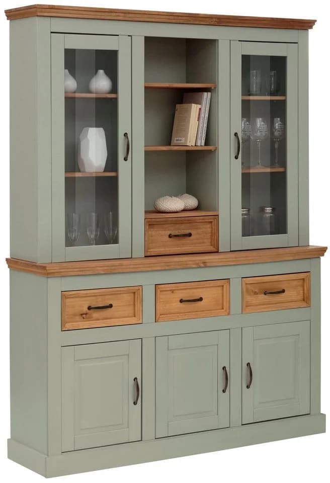 Buffet OTTO HOME Selma Salbeigrün Massivholz mit Glas